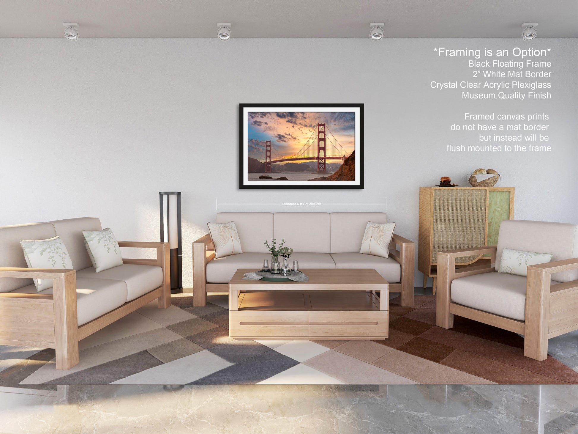 a living room filled with furniture and a painting on the wall