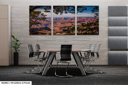 a dining room with a table and chairs with a view of the grand canyon