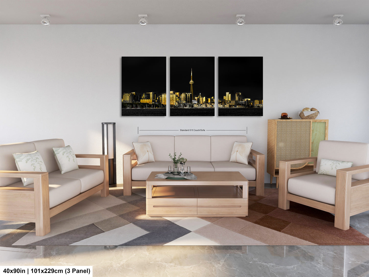 a living room filled with furniture and a painting on the wall