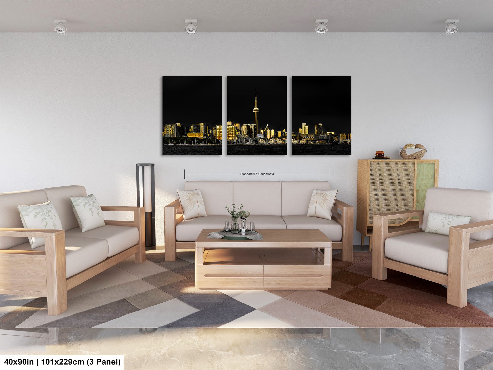 a living room filled with furniture and a painting on the wall