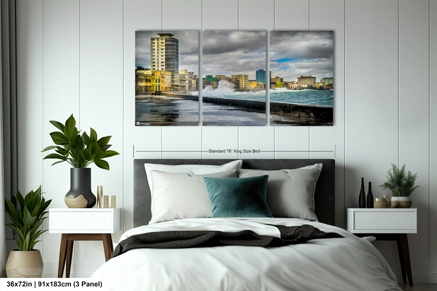 a bedroom scene with focus on the bed