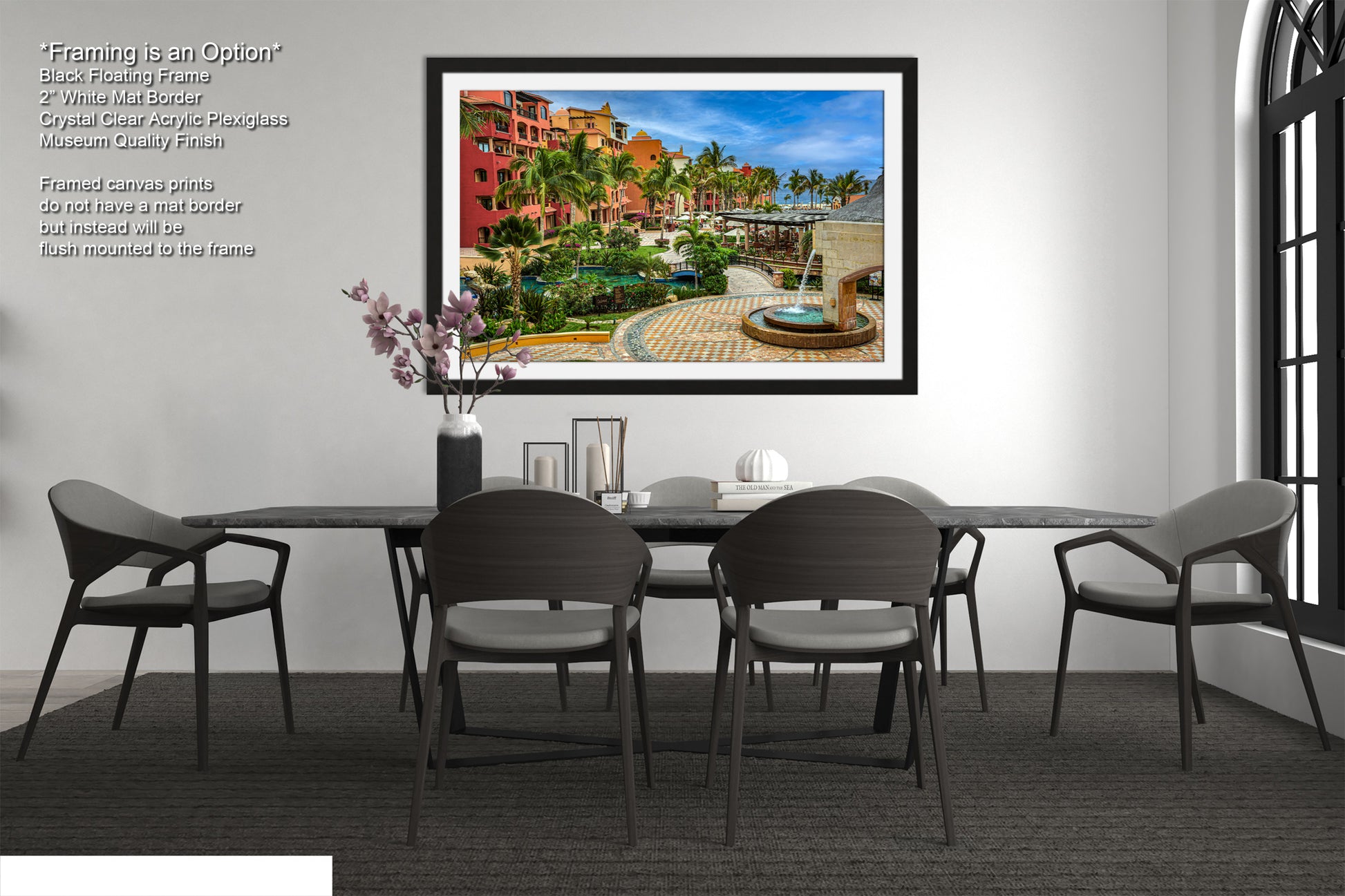 a picture of a dining room with a table and chairs