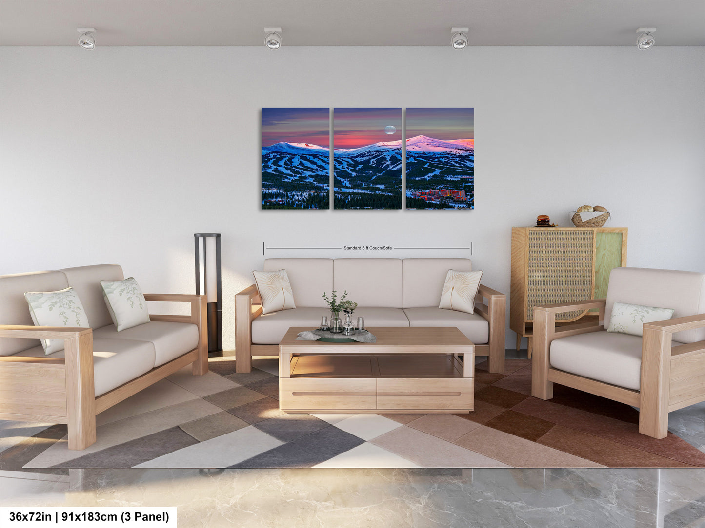 a living room filled with furniture and a painting on the wall