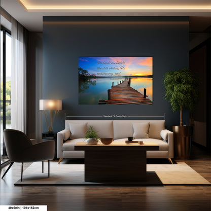 a living room with a couch and a painting on the wall