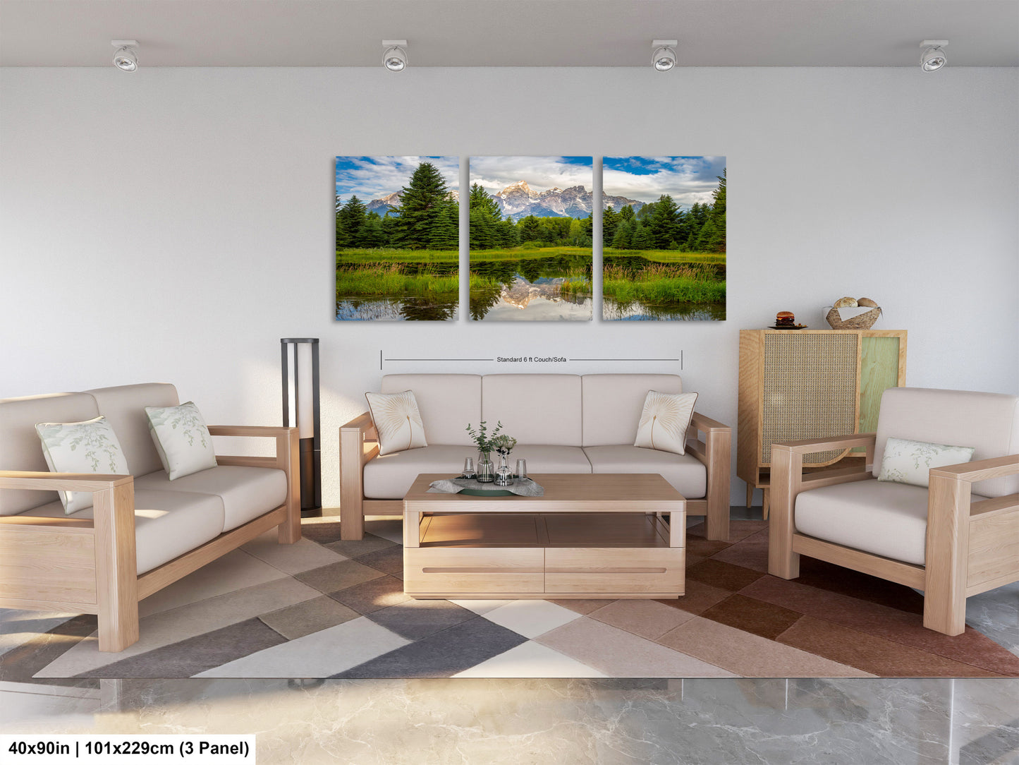 a living room filled with furniture and a painting on the wall