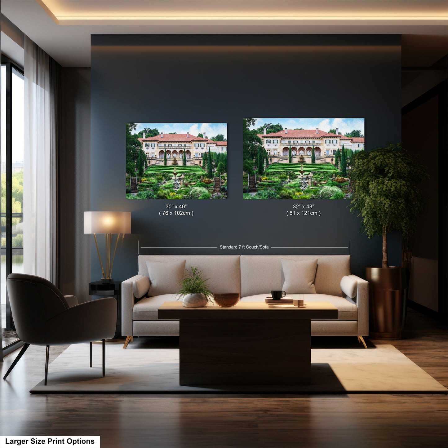 a living room filled with furniture and a painting on the wall