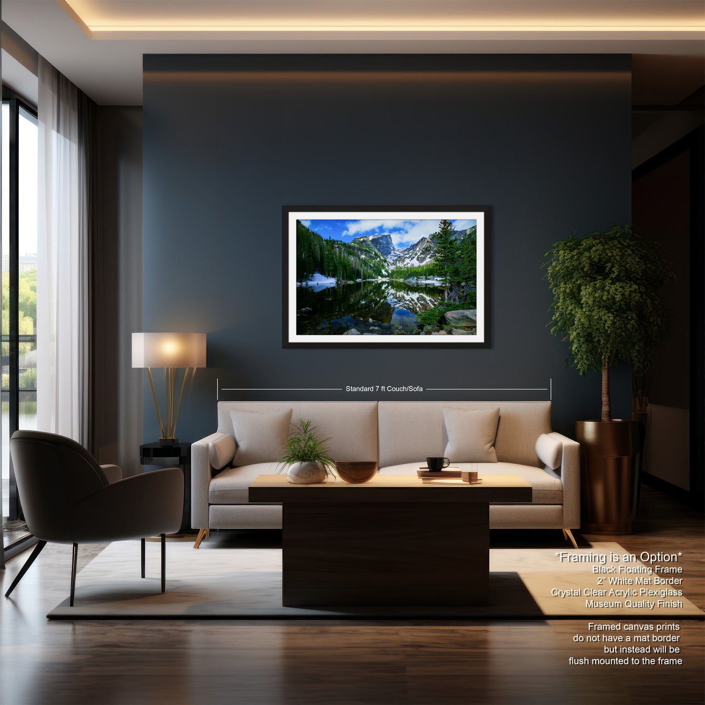 a living room with a couch and a table