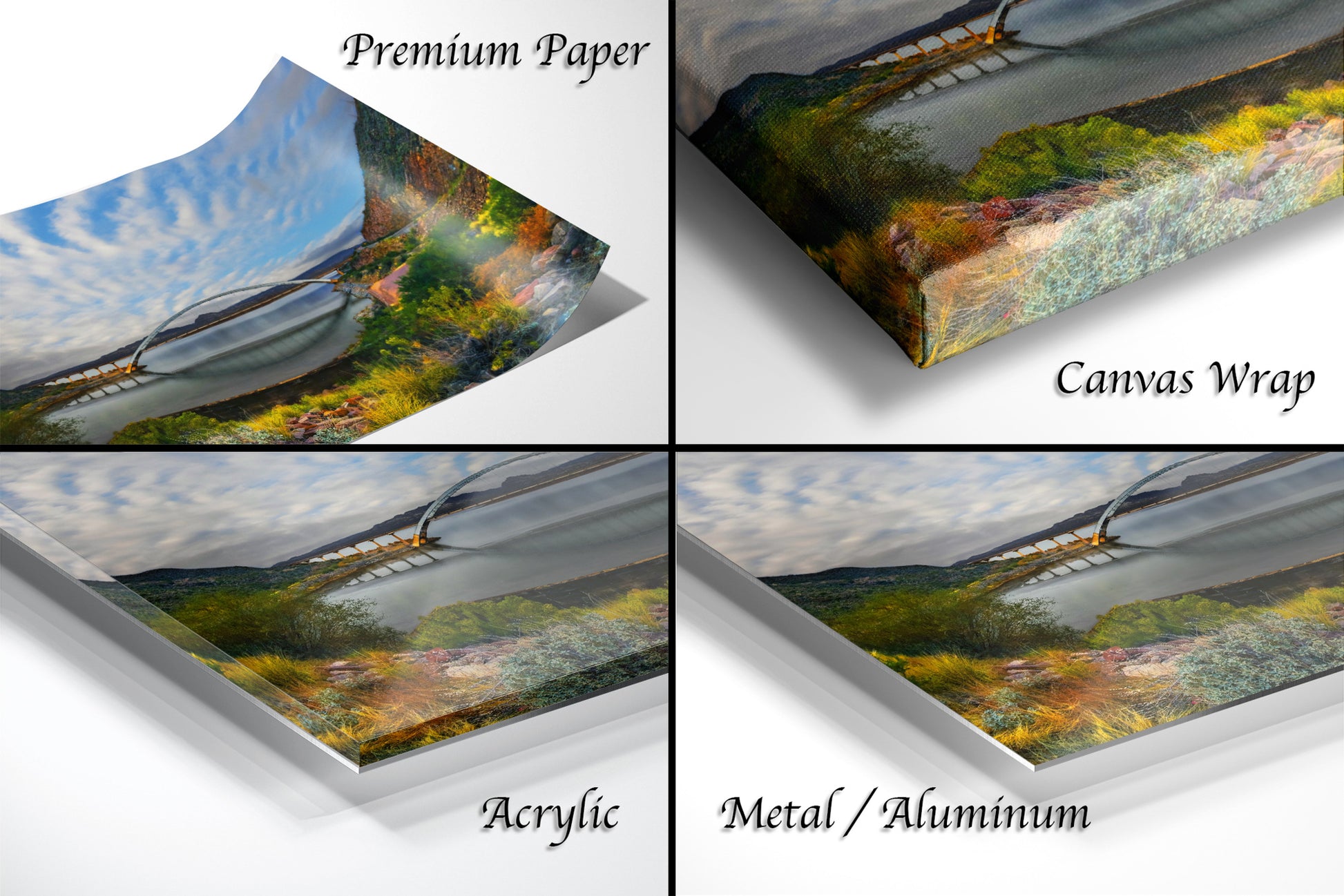 a series of four photos of a landscape