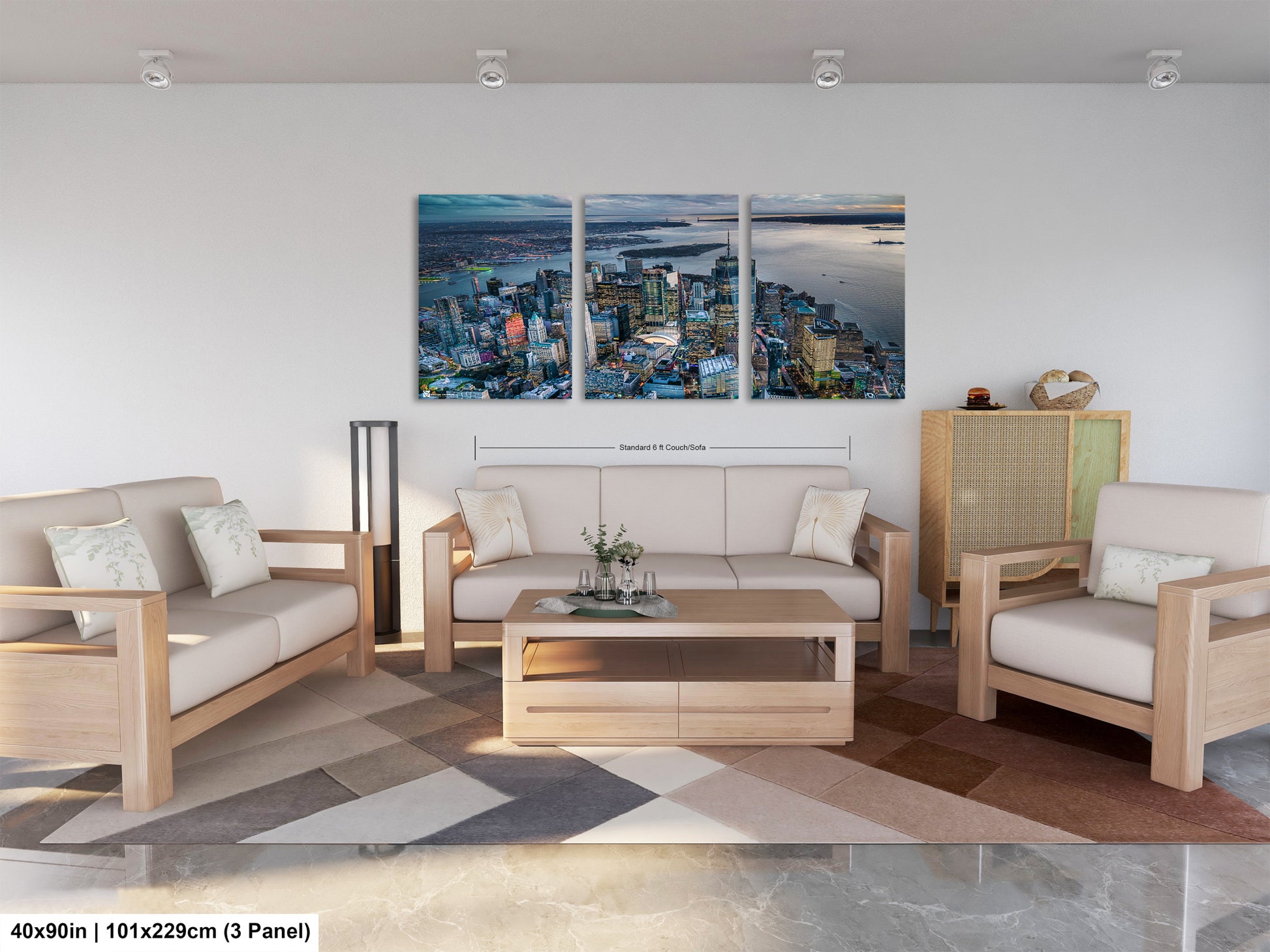 a living room filled with furniture and a painting on the wall