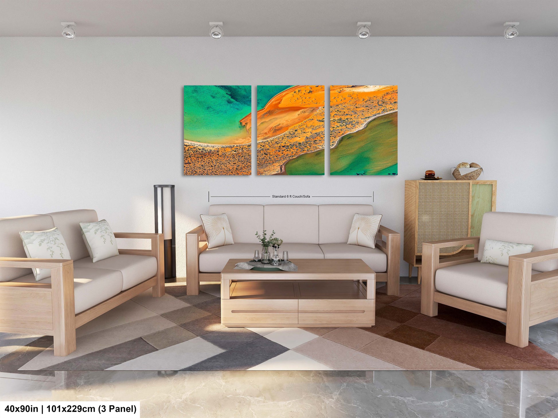 a living room filled with furniture and a painting on the wall