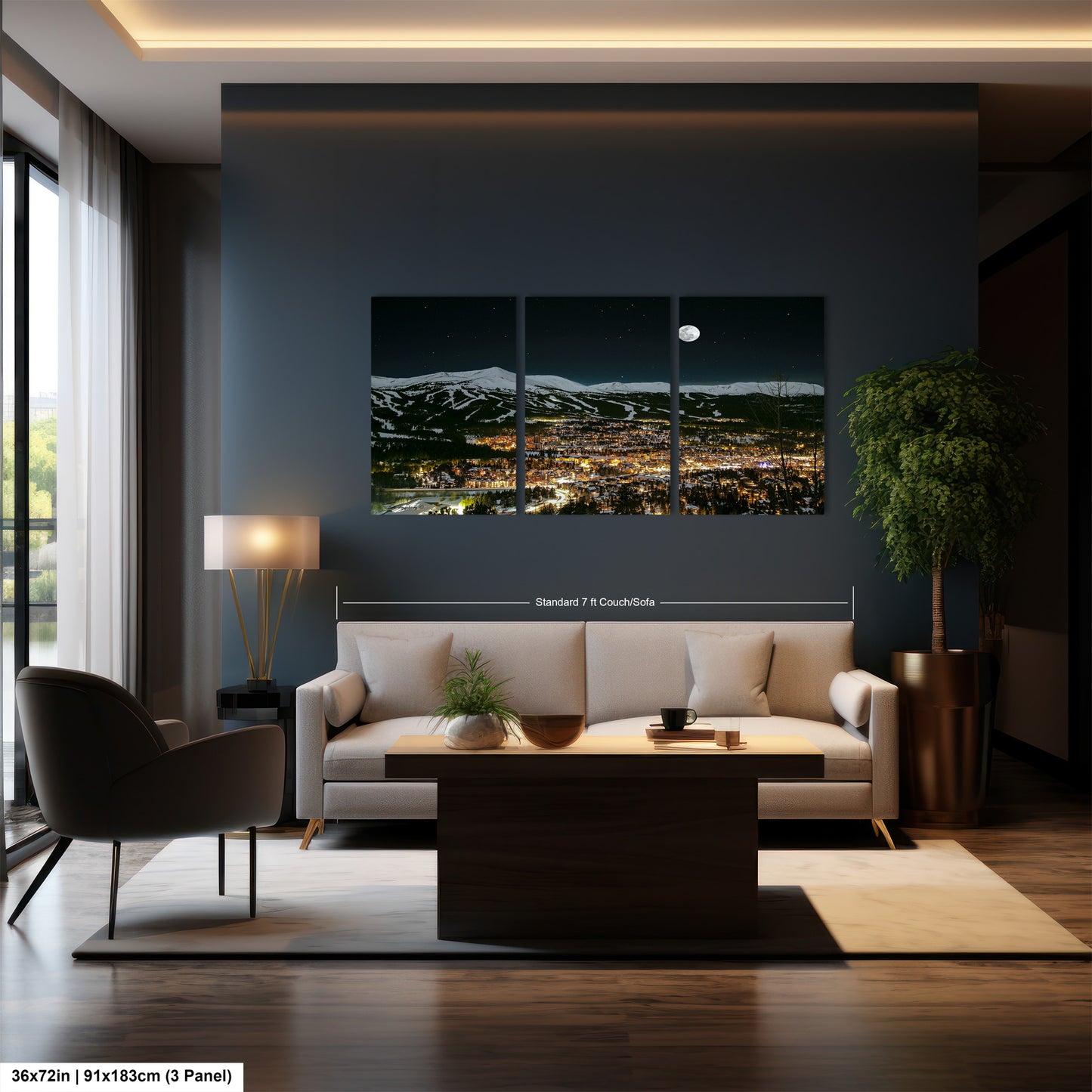 a living room filled with furniture and a painting on the wall