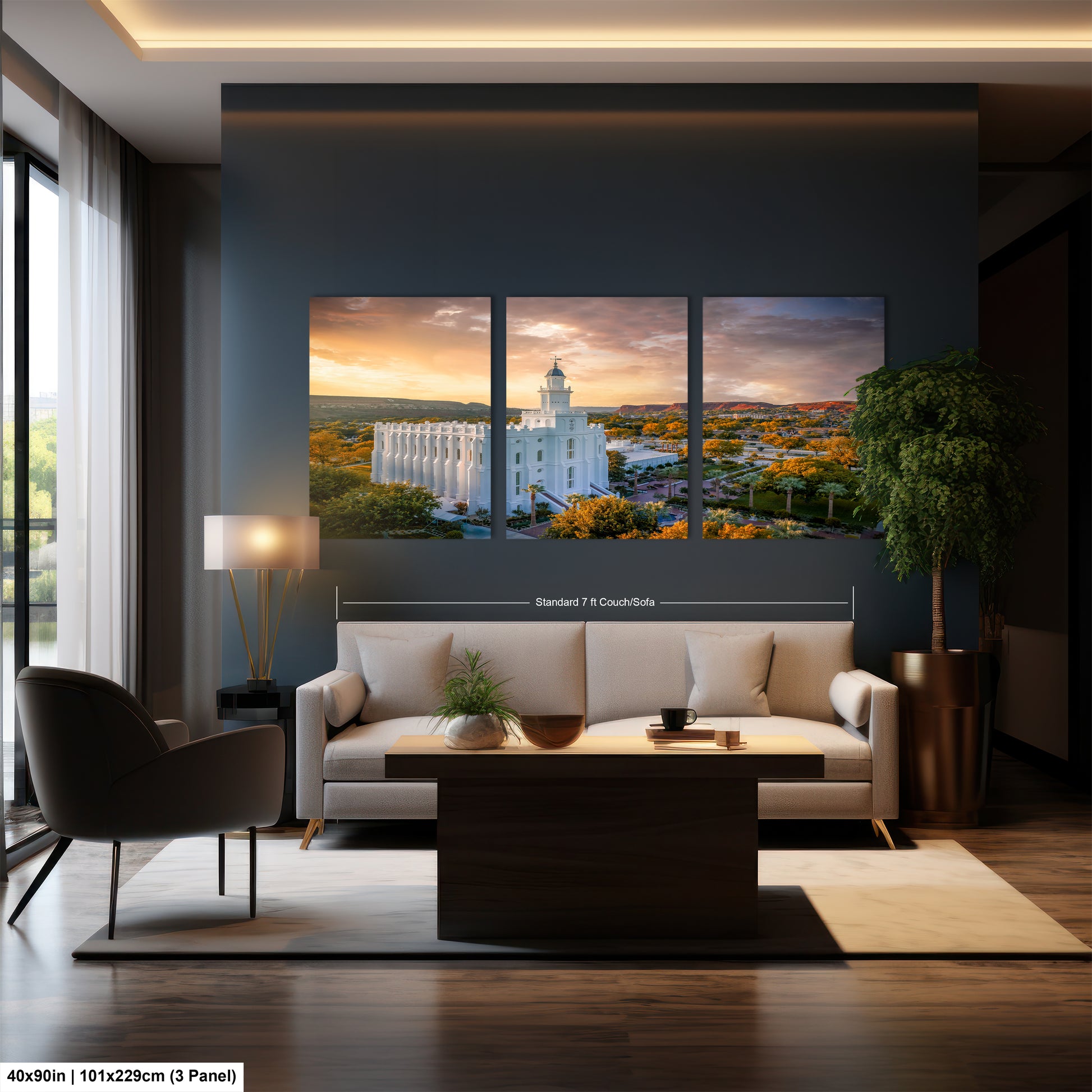 a living room filled with furniture and a painting on the wall