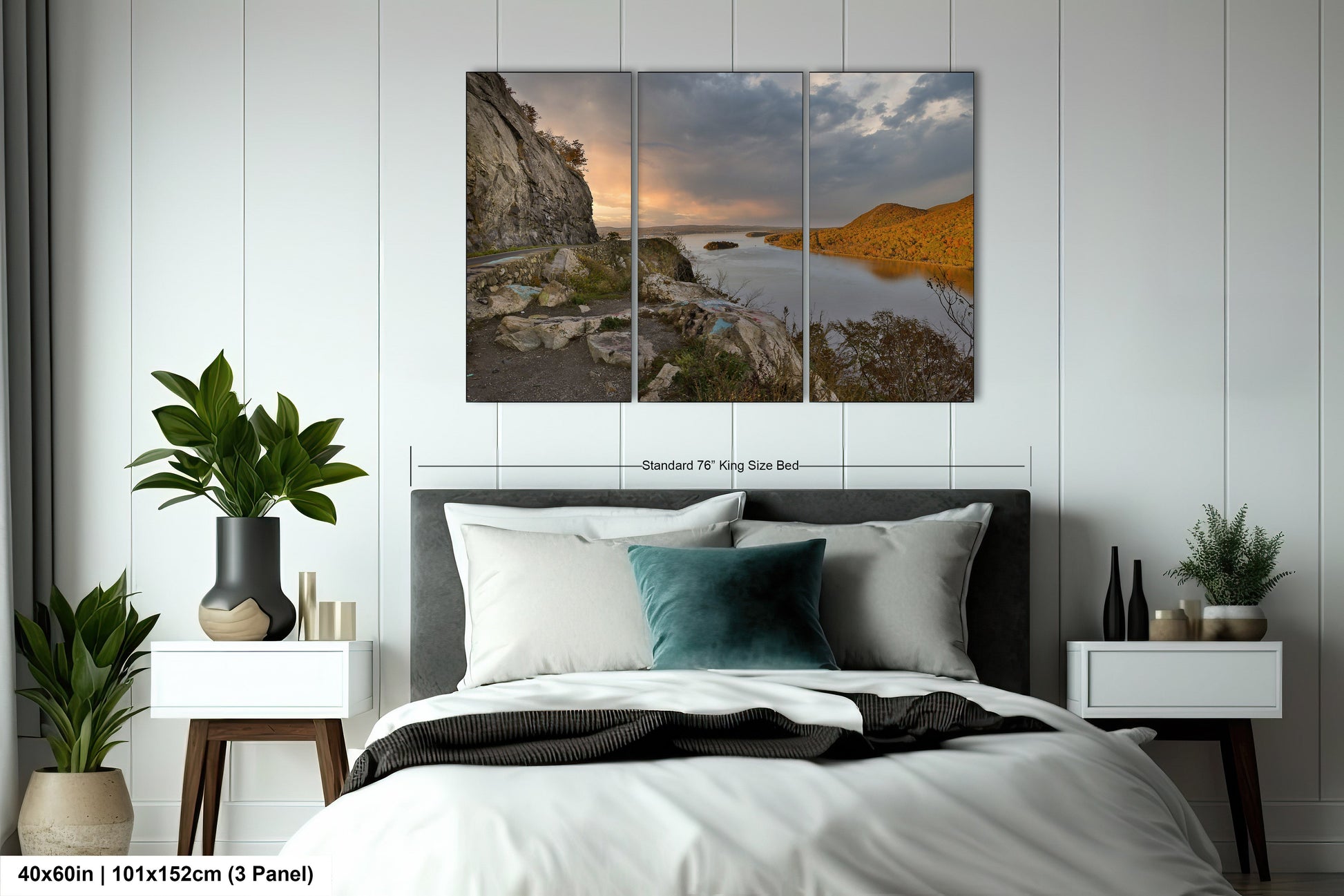 a bedroom scene with focus on the bed