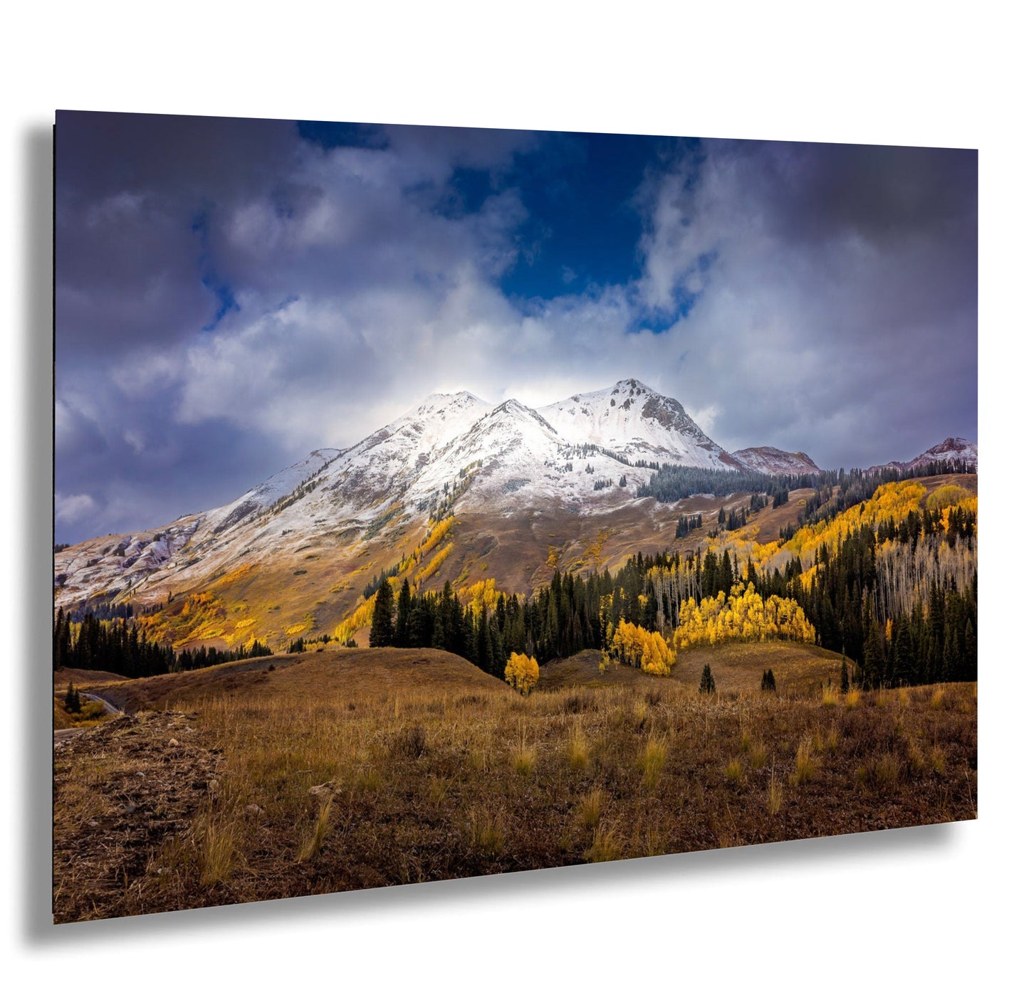 a mountain covered in snow with trees in the foreground