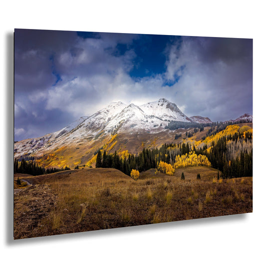 a mountain covered in snow with trees in the foreground