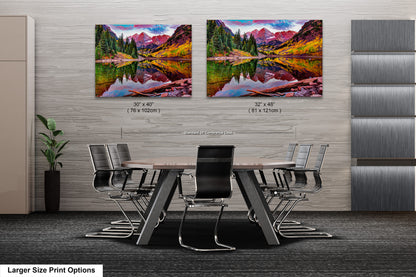 a dining room table with chairs and a painting on the wall