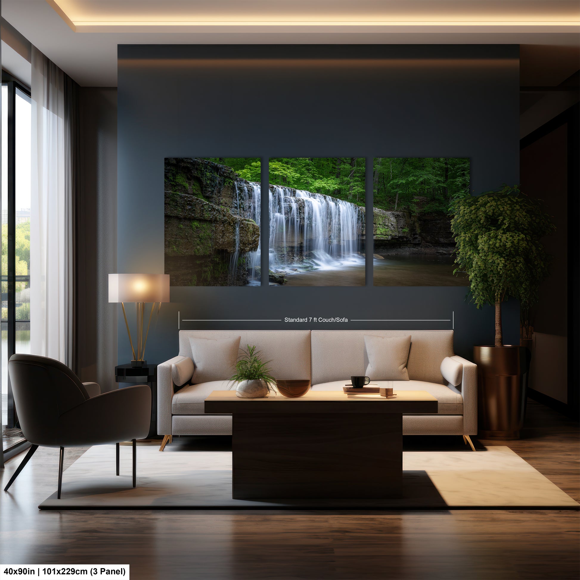 a living room filled with furniture and a painting on the wall