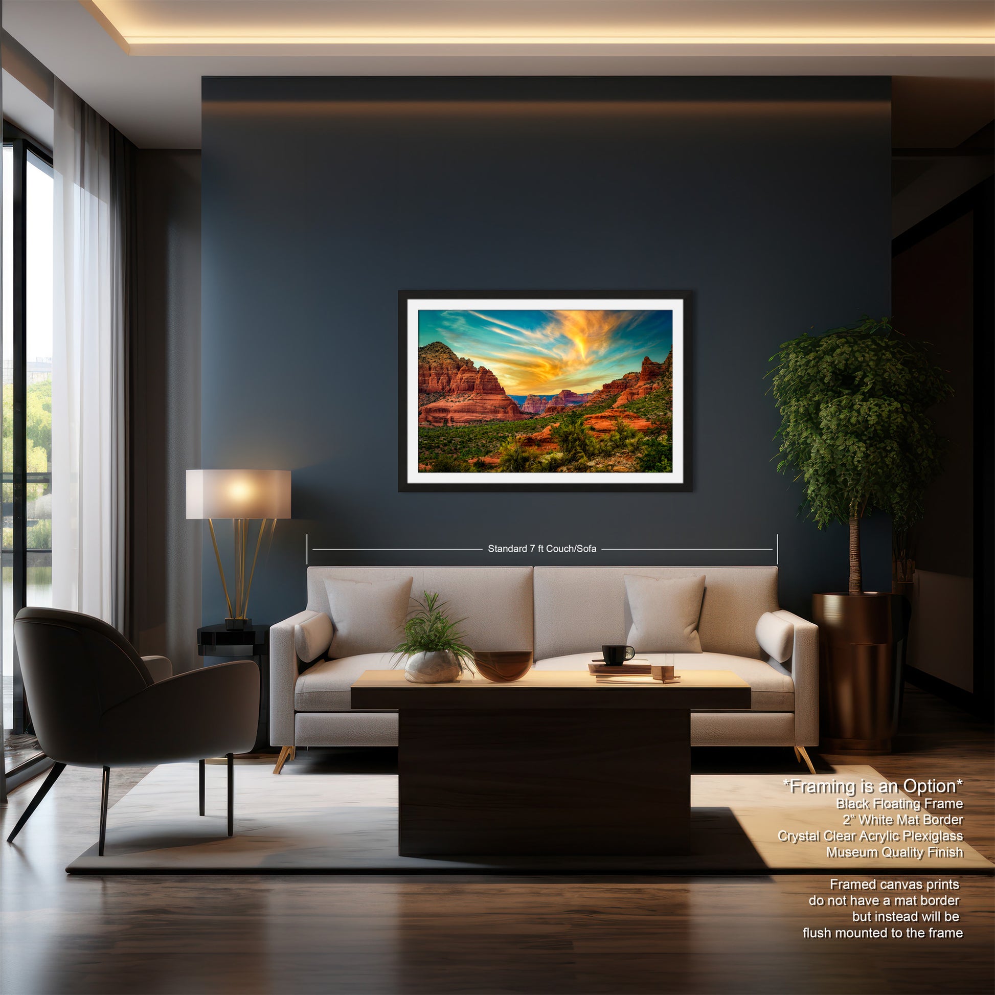 a living room filled with furniture and a painting on the wall