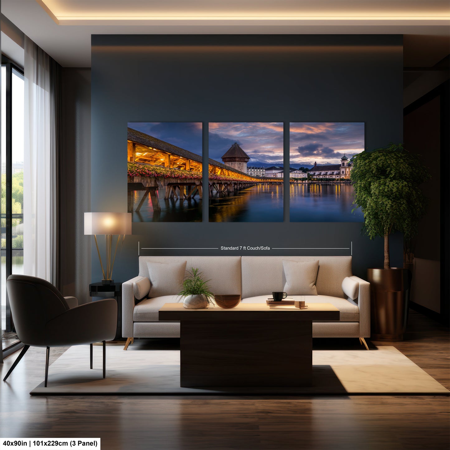 a living room filled with furniture and a painting on the wall