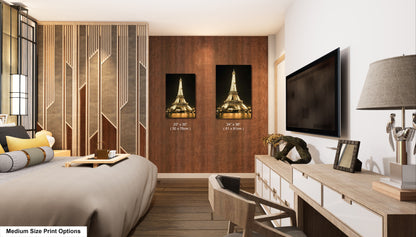 a hotel room with a bed, desk and television