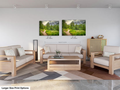a living room with two pictures on the wall