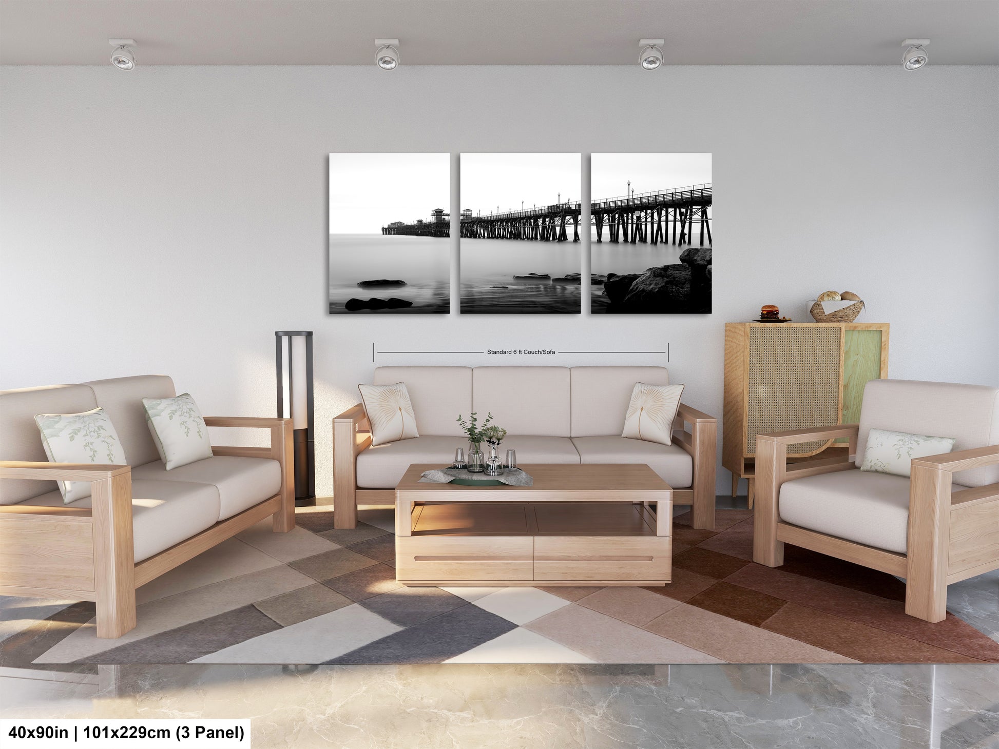 a living room filled with furniture and a painting on the wall