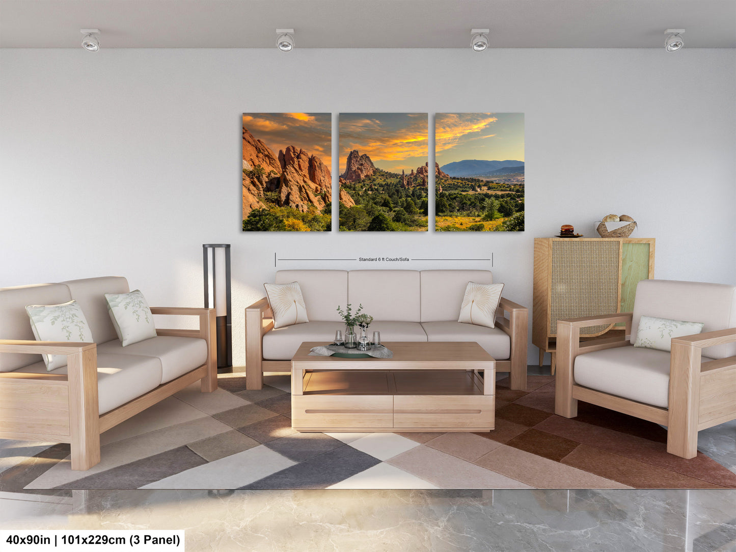 a living room filled with furniture and a painting on the wall