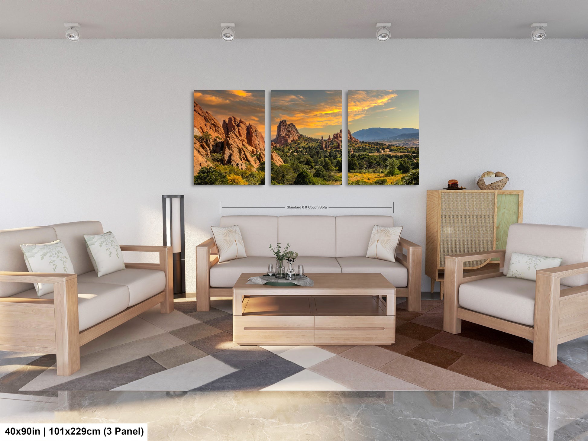 a living room filled with furniture and a painting on the wall