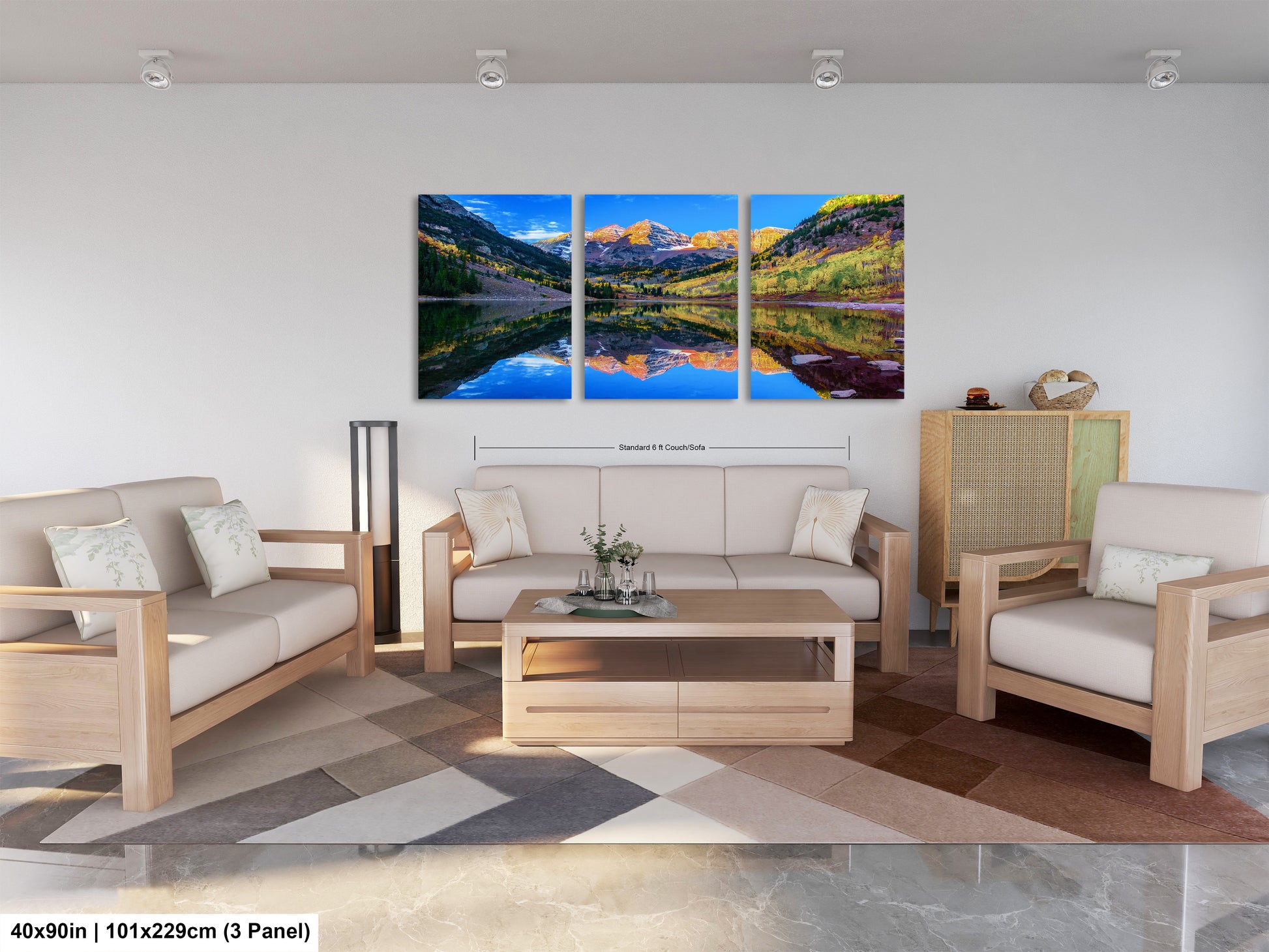 a living room filled with furniture and a painting on the wall