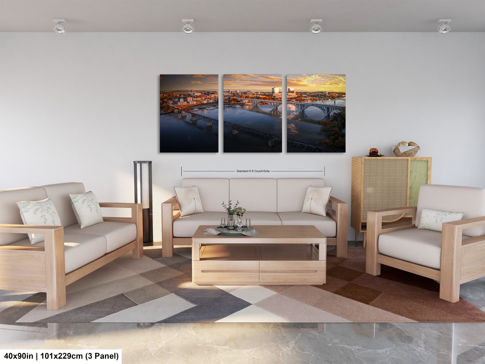 a living room filled with furniture and a painting on the wall