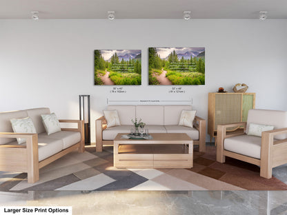 a living room filled with furniture and a painting on the wall