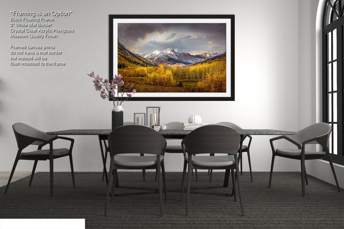 a dining room with a table and chairs
