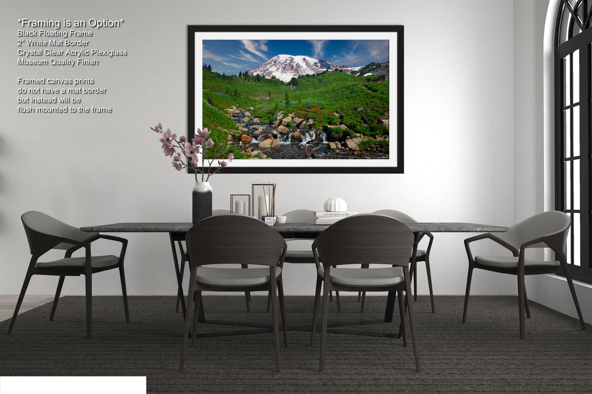 a picture of a dining room with a table and chairs
