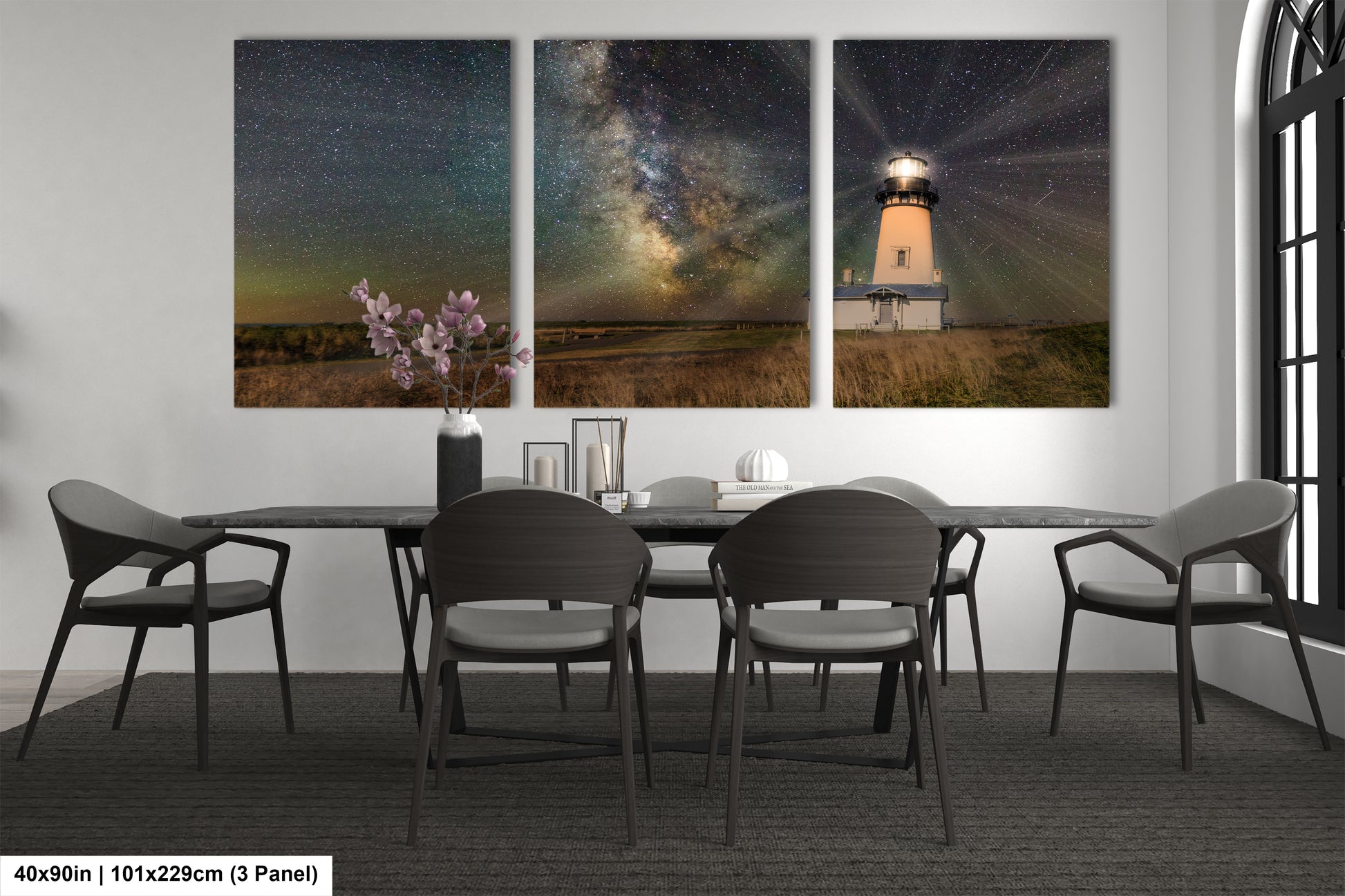 a dining room with a table and chairs