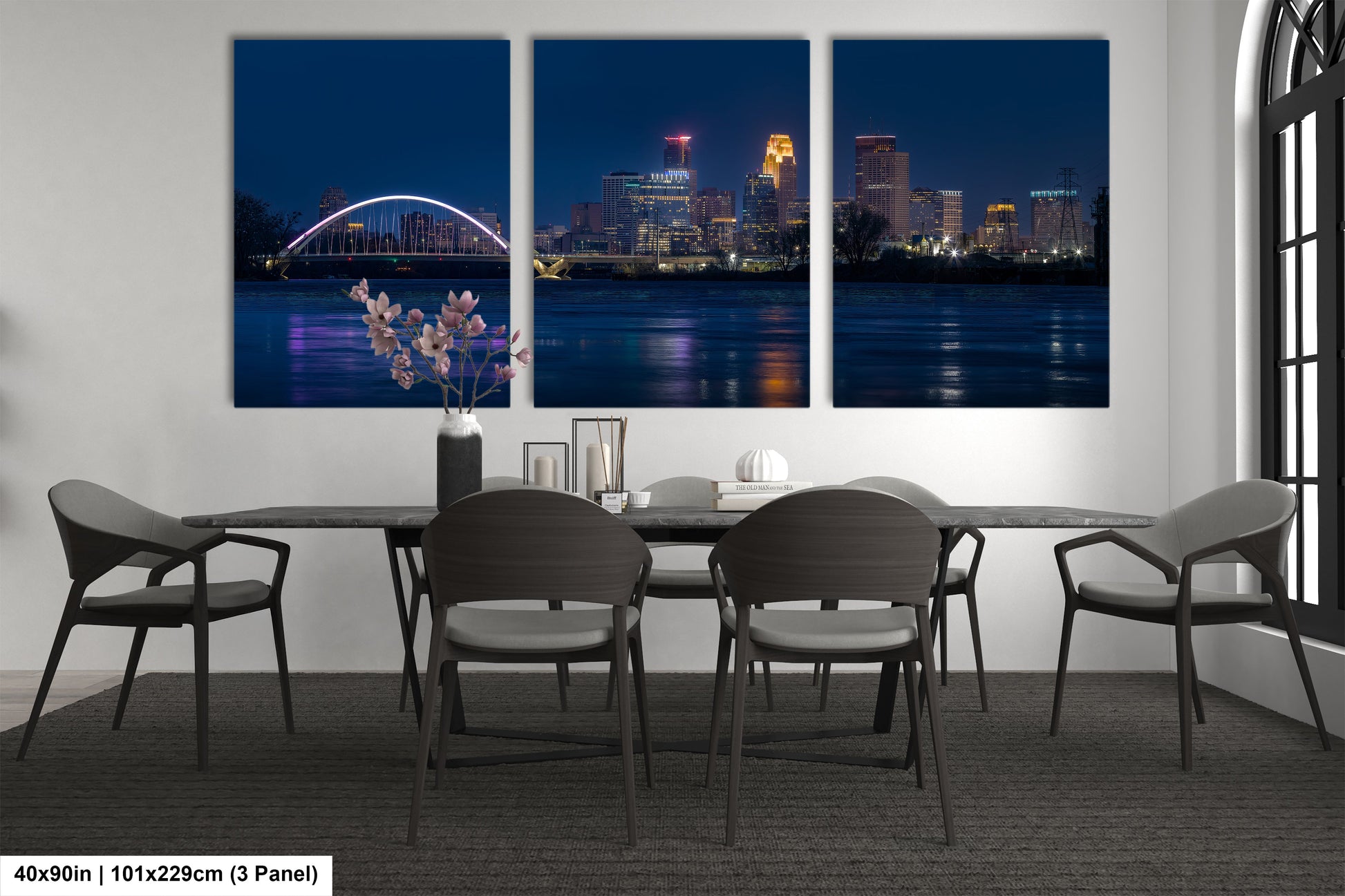 a dining room with a table and chairs