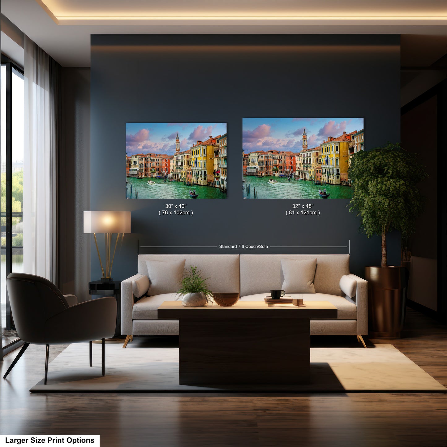 a living room filled with furniture and a painting on the wall