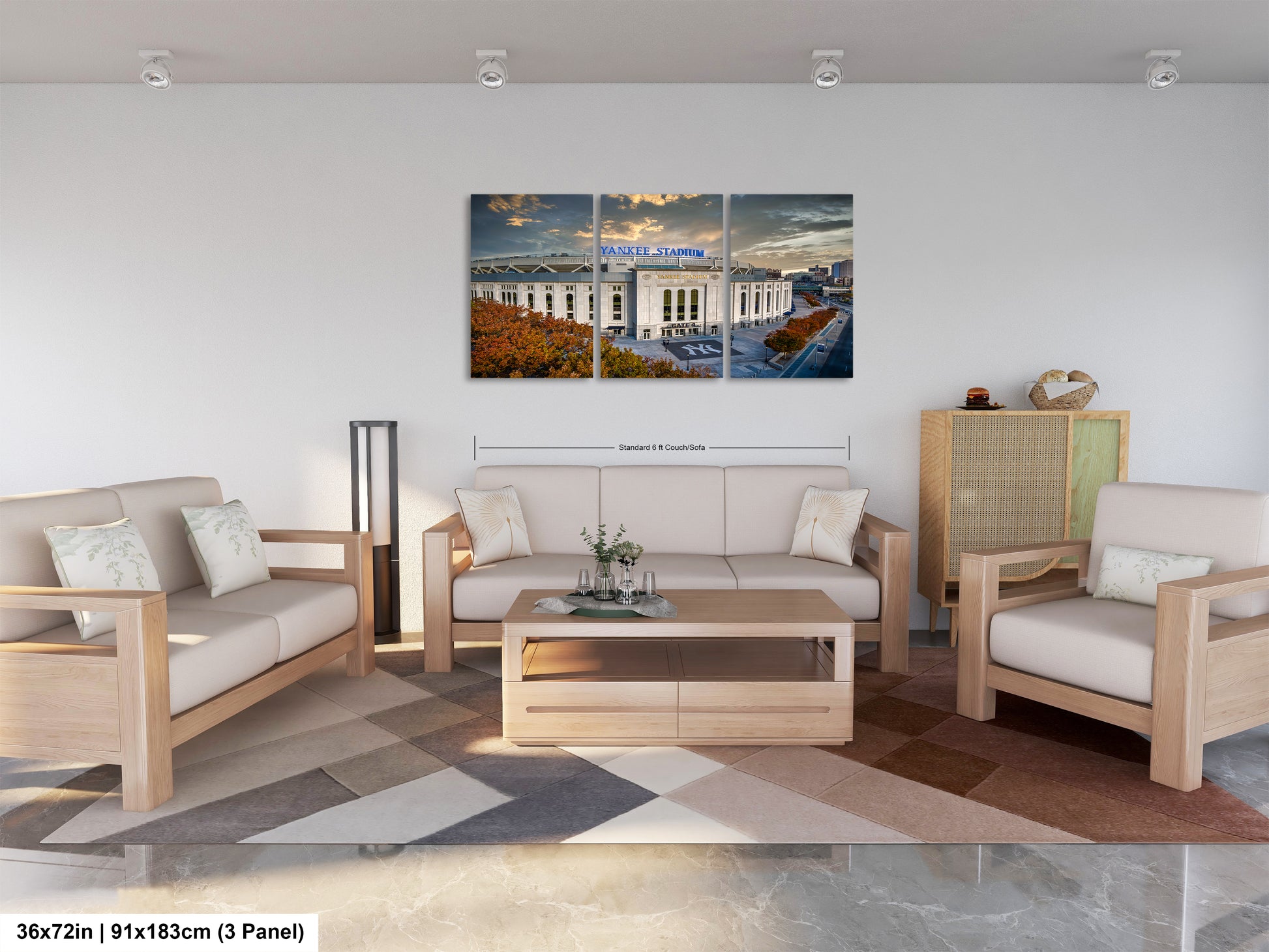 a living room filled with furniture and a painting on the wall