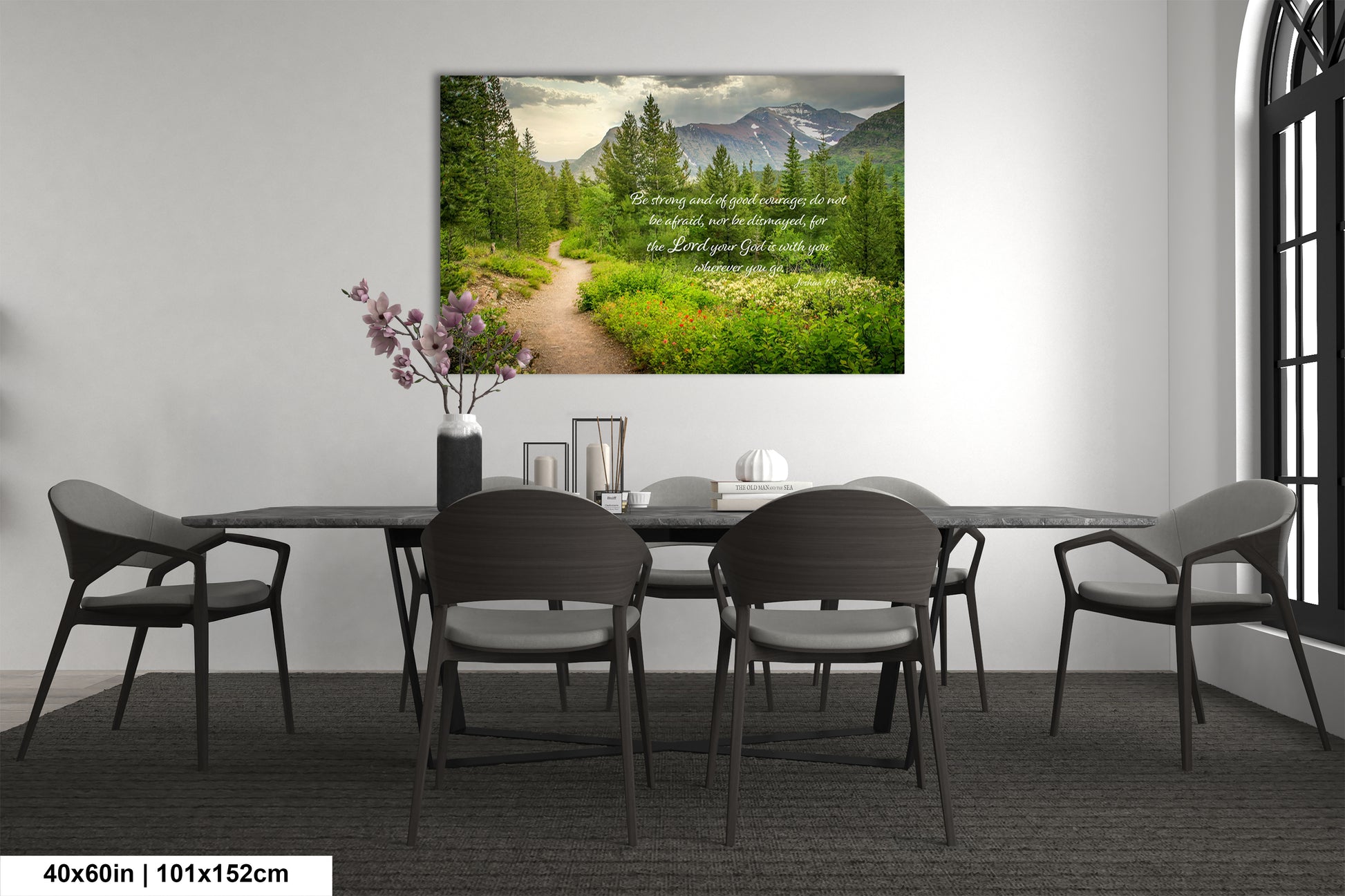 a dining room with a table and chairs