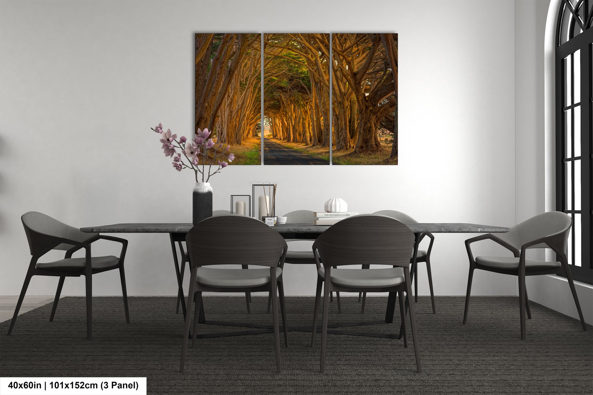 a dining room with a table and chairs