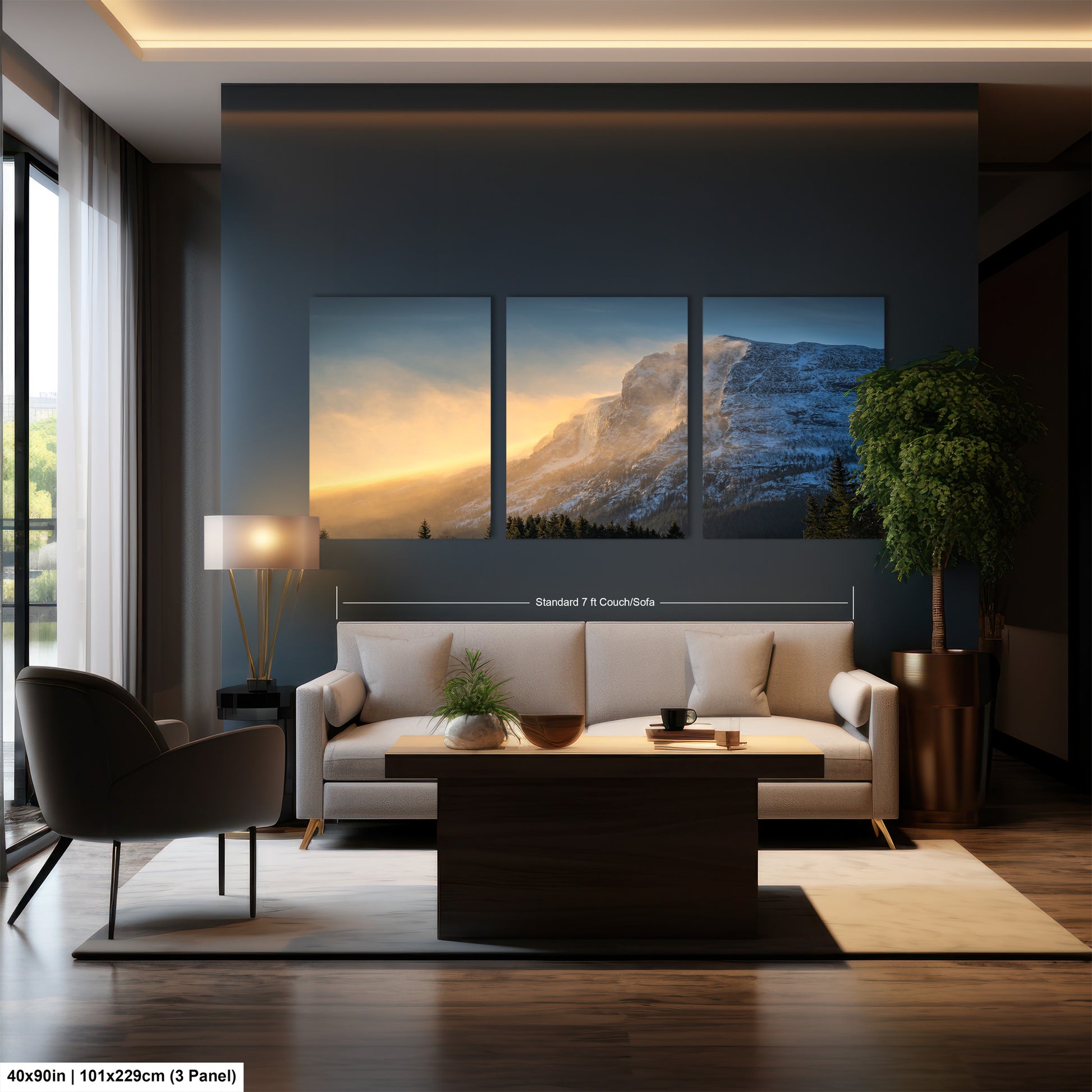 a living room filled with furniture and a painting on the wall