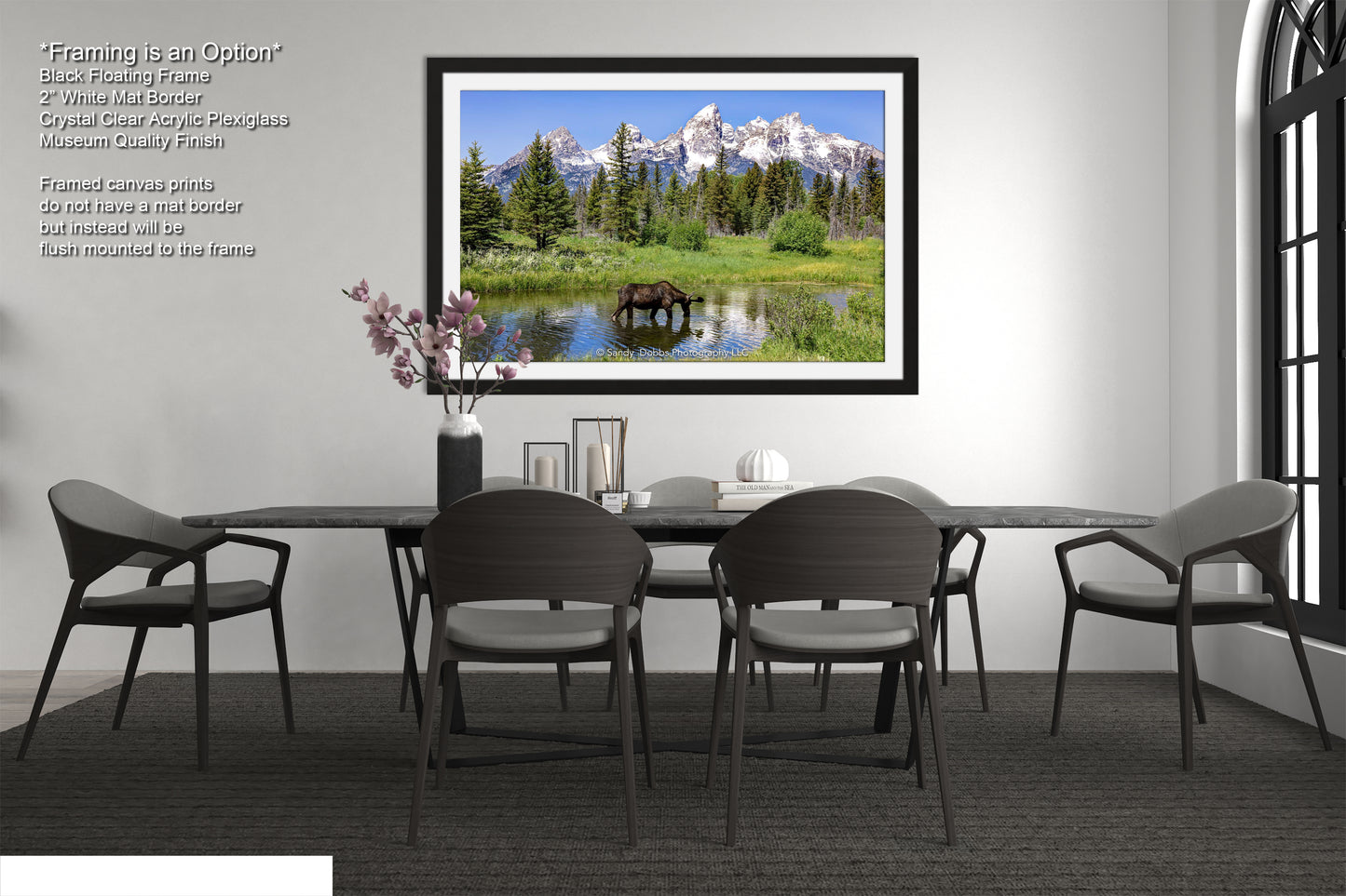 a picture of a dining room with a table and chairs