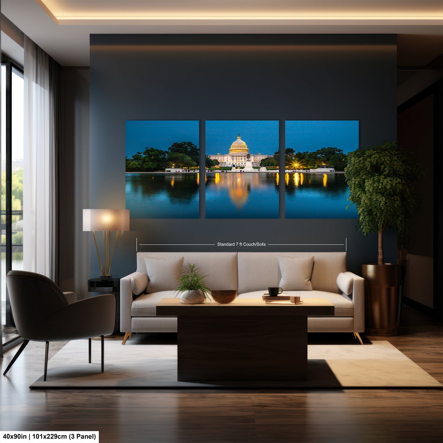 a living room filled with furniture and a painting on the wall
