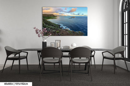 a dining room table with chairs and a painting on the wall