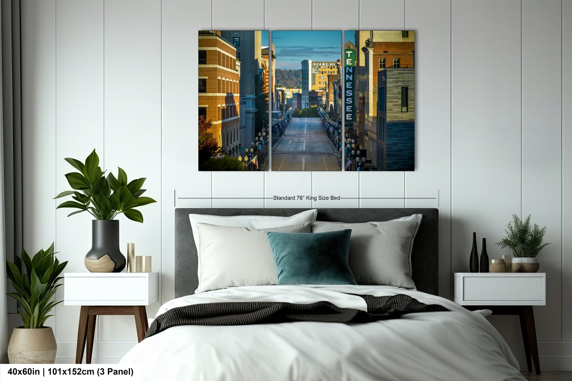 a bedroom scene with focus on the bed