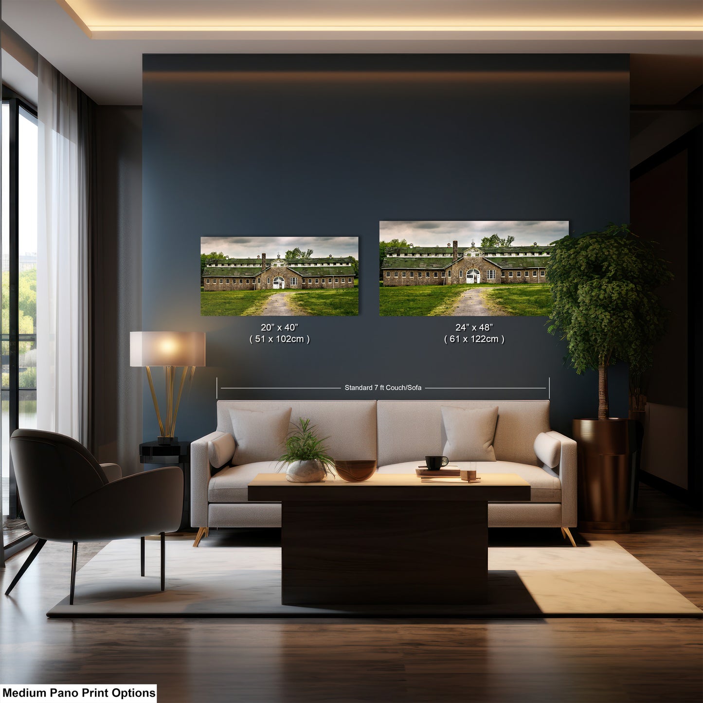 a living room with a couch and a table