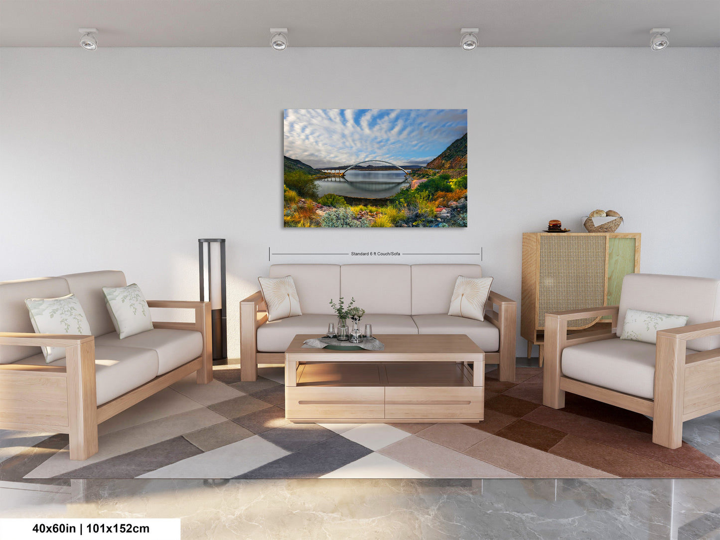 a living room filled with furniture and a painting on the wall
