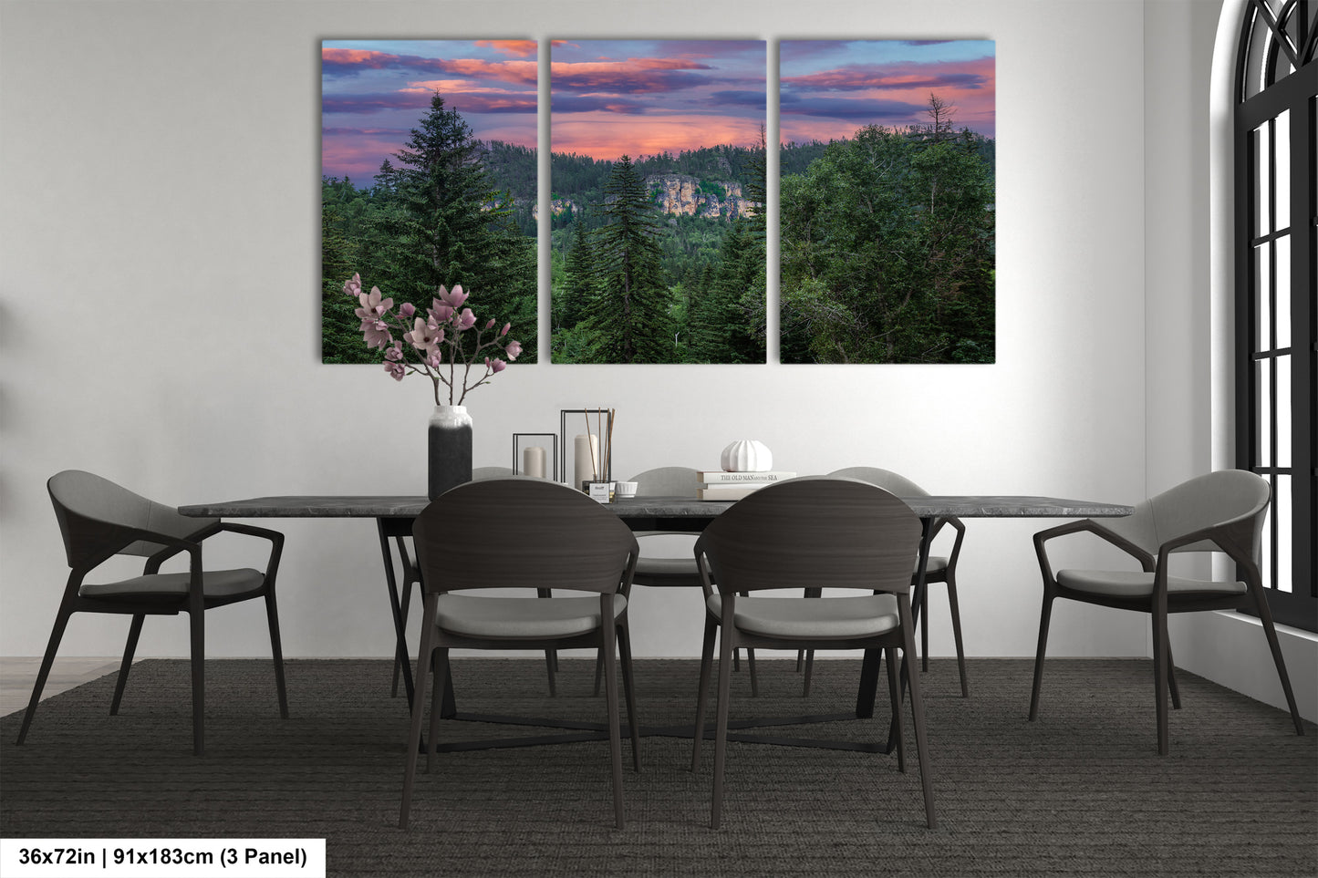 a dining room with a table and chairs