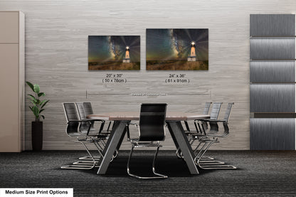 a dining room table with chairs and two pictures on the wall
