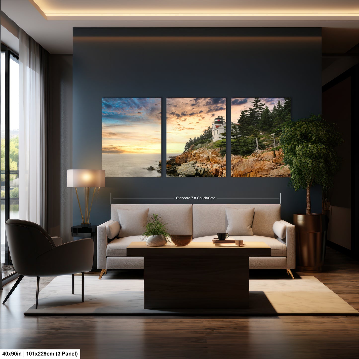 a living room filled with furniture and a painting on the wall