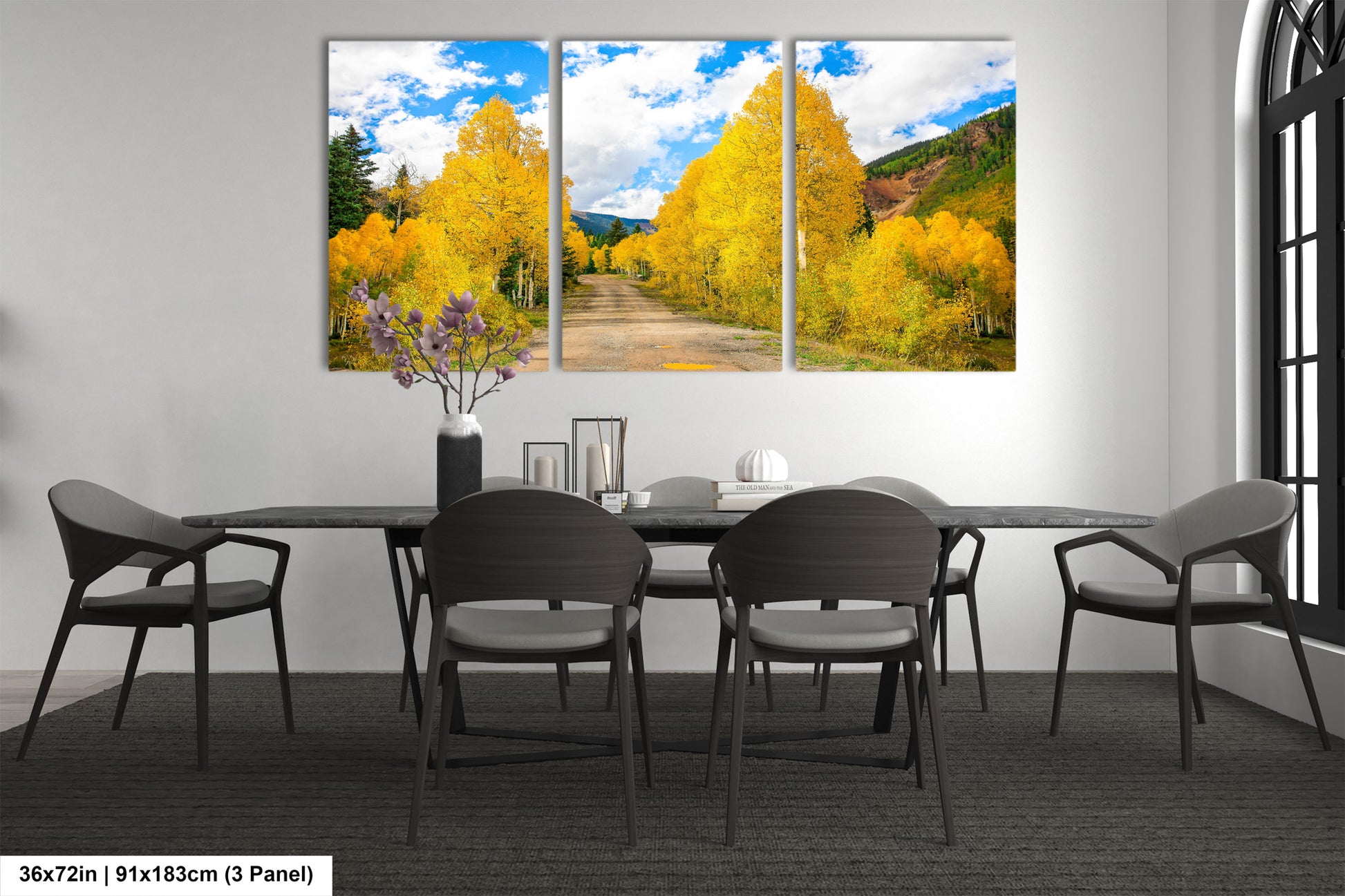 a dining room with a table and chairs